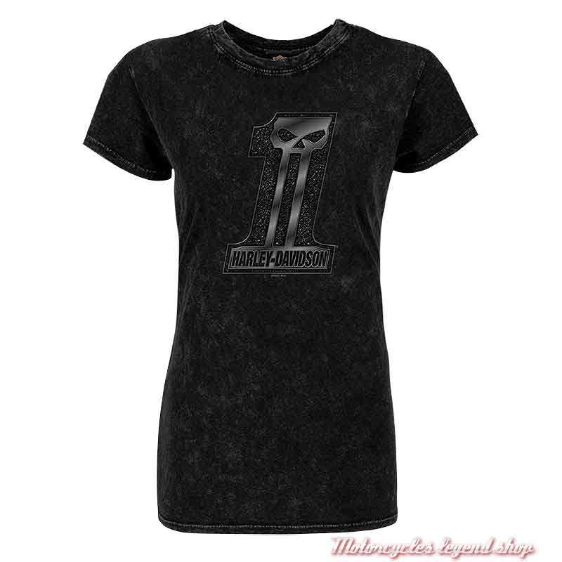 Tee-shirt Dark n Shiny Harley-Davidson femme noir délavé, coton, manches courtes, Cornouaille Moto Quimper Bretagne R004090