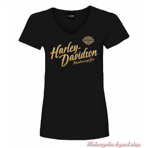 Tee-shirt Serene Harley-Davidson femme, noir, coton, glitter, manches courtes, Cornouaille Moto Quimper Bretagne R004101