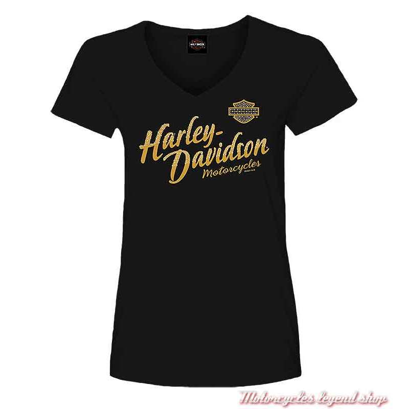 Tee-shirt Serene Harley-Davidson femme, noir, coton, glitter, manches courtes, Cornouaille Moto Quimper Bretagne R004101