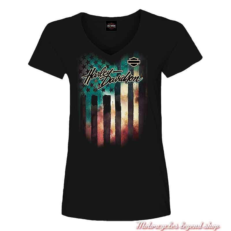 Tee-shirt Sparkler Harley-Davidson femme, noir, coton, glitter, manches courtes, Cornouaille Moto Quimper Bretagne R004102