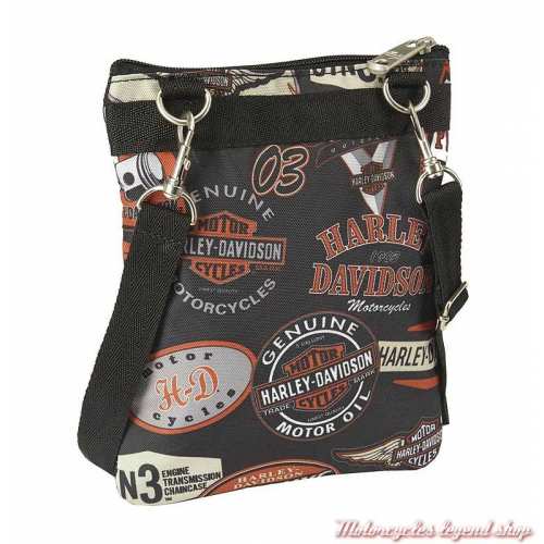 Sac pochette à bandoulière Harley-Davidson, polyester noir, logos H-D, dos, 99616-VINTAGE