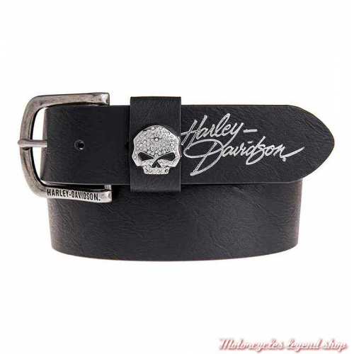 Ceinture cuir noir Rock Candy Harley-Davidson femme, skull strass, HDWBT11023