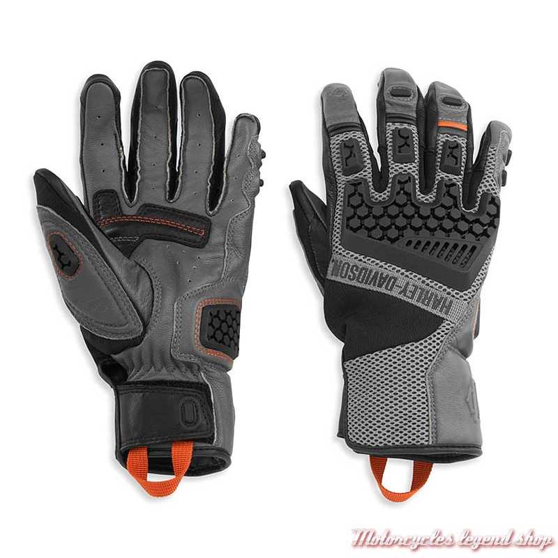 Gants Grit Adventure Harley-Davidson homme, mesh et cuir gris, 98183-21VM