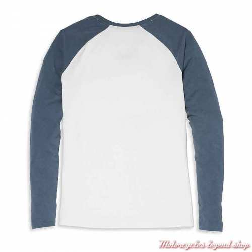 Tee-shirt raglan Bar &amp; Shield Harley-Davidson femme, blanc et bleu, manches longues ,coton, dos, 96075-22VW