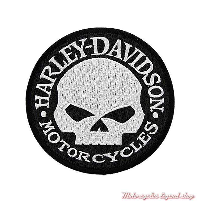 Patch Skull Willie G Harley-Davidson, 10 cm, circulaire, noir et blanc, à coudre, 8011574