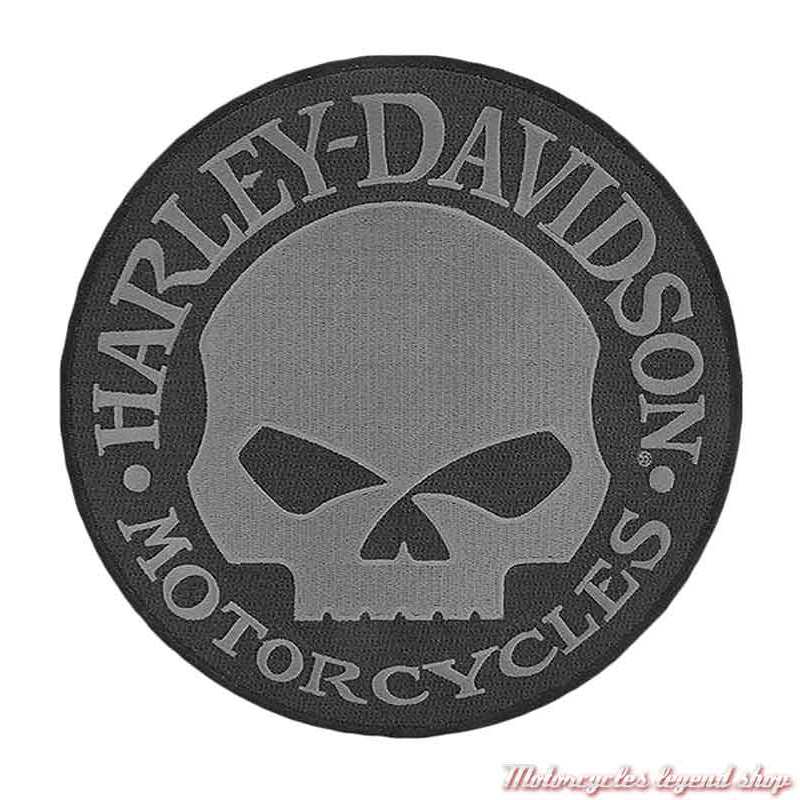 Patch Skull Willie G Large Harley-Davidson, 20 cm circulaire, noir et gris, à coudre, 8011581