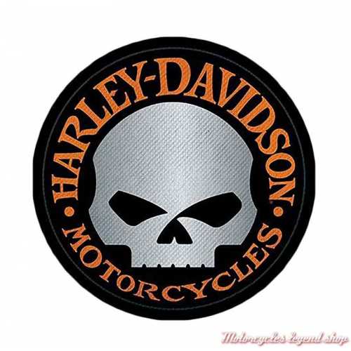 Patch Skull Willie G reflective Harley-Davidson10 cm, circulaire, noir orange, gris, à coudre, 8011673
