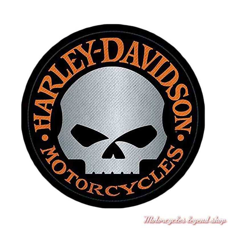 Patch Skull Willie G reflective Harley-Davidson10 cm, circulaire, noir orange, gris, à coudre, 8011673