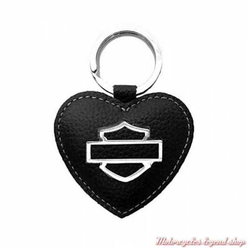 Porte clés cuir coeur noir Harley-Davidson, Bar & Shield métal, ZWL5898-BLACK