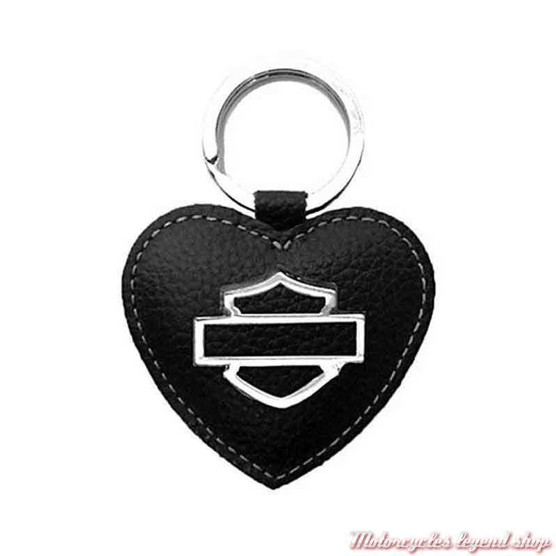 Porte clés cuir coeur noir Harley-Davidson, Bar & Shield métal, ZWL5898-BLACK