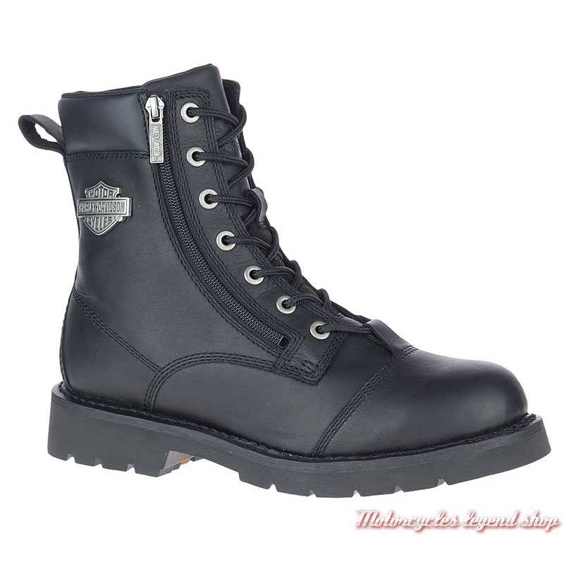 Chaussure Landry Harley-Davidson homme, lacets, 2 zips, cuir noir, homologués CE, D93706