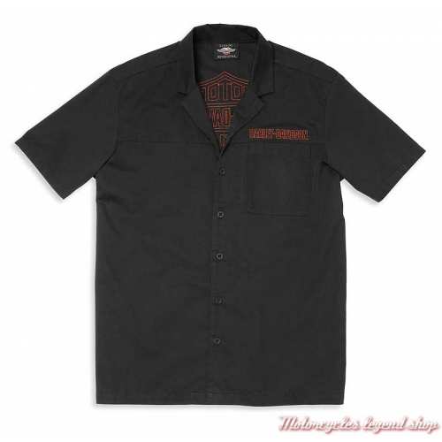 Chemisette Mechanics Harley-Davidson homme, noir, broderie, coton, 96020-22VM