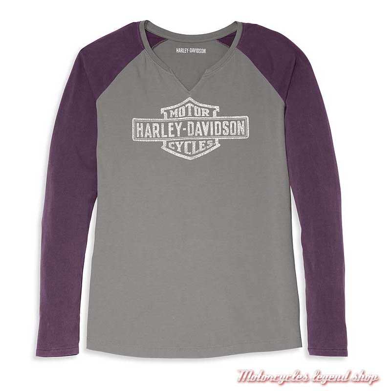 Tee-shirt Colorblock Purple Harley-Davidson femme, manches longues, violet, gris, coton, 96088-22VW