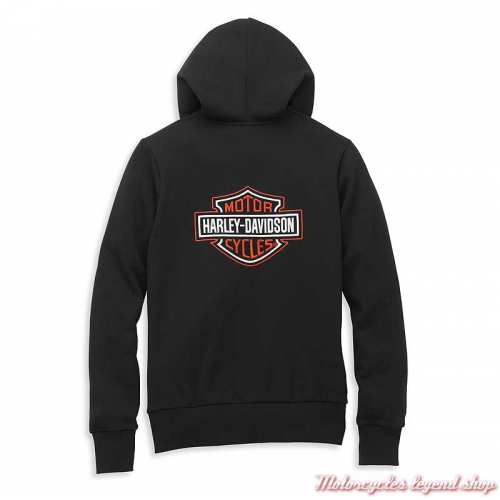 Sweatshirt Iconic Colorblock Harley-Davidson femme, zippé, capuche, noir, blanc, orange, coton, polyester, dos, 96078-22VW