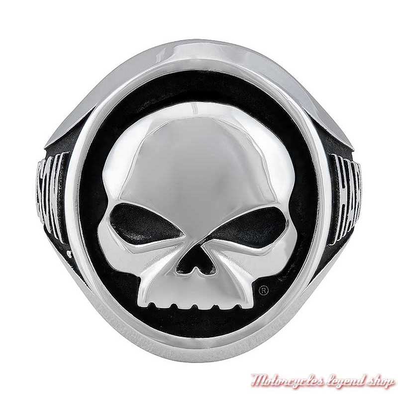 Bague acier Skull Harley-Davidson homme, style chevalière, HSR0086