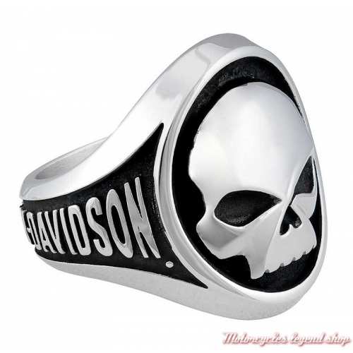 Bague acier Skull Harley-Davidson homme, style chevalière, HSR0086-2
