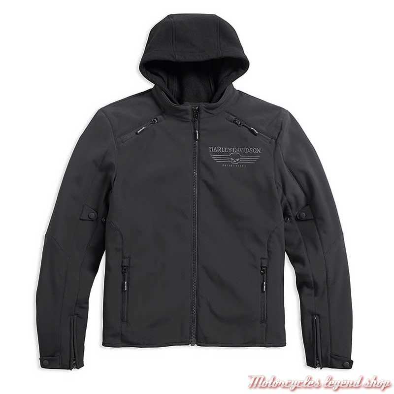 Blouson soft shell Reflective Skull 3 en 1 homme Harley-Davidson, noir, sweat noir amovible, homologué CE, 98164-17EM