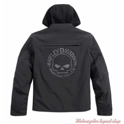 Blouson soft shell Reflective Skull 3 en 1 homme Harley-Davidson, noir, sweat noir amovible, homologué CE, dos, 98164-17EM