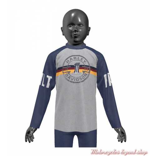 Tee-shirt Harley-Davidson enfant, gris, bleu, manches longues raglan, coton, 1083127, 1093127