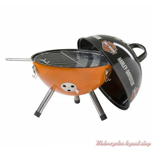 Barbebue portable charbon de bois Harley-Davidson, émaillé, noir, orange, ouvert, HDX-98518