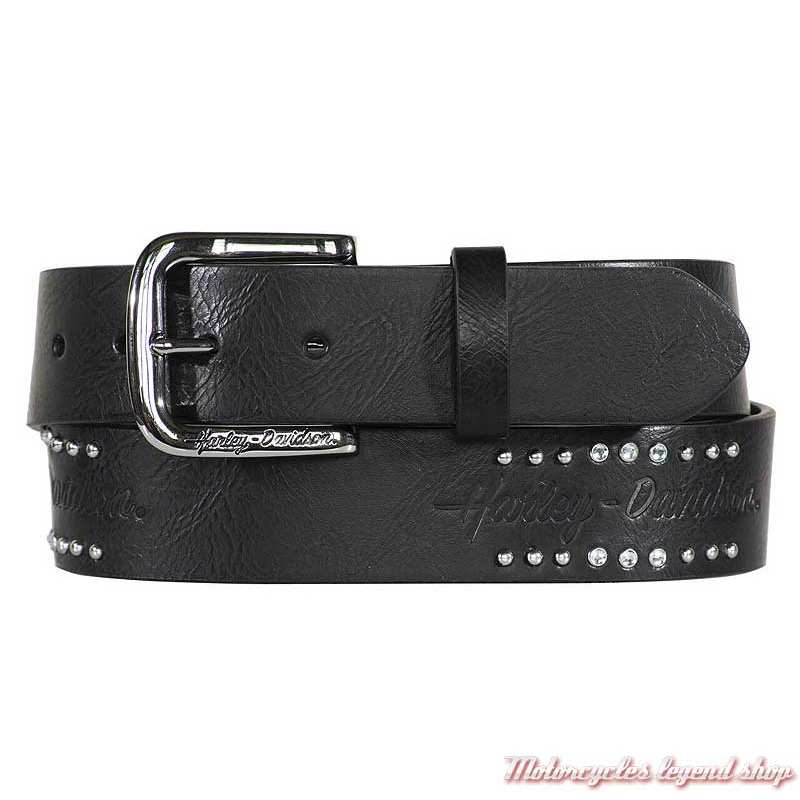 Ceinture Rockers Harley-Davidson femme, cuir noir, strass, rivets métal, HDWBT11772