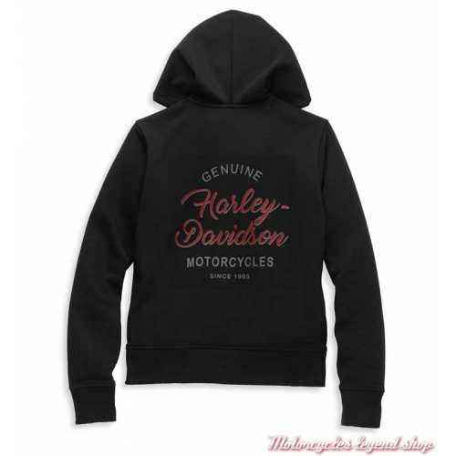 Sweatshirt zippé Harley-Davidson femme, zippé, capuche, noir, coton, polyester, dos, 96247-22VW