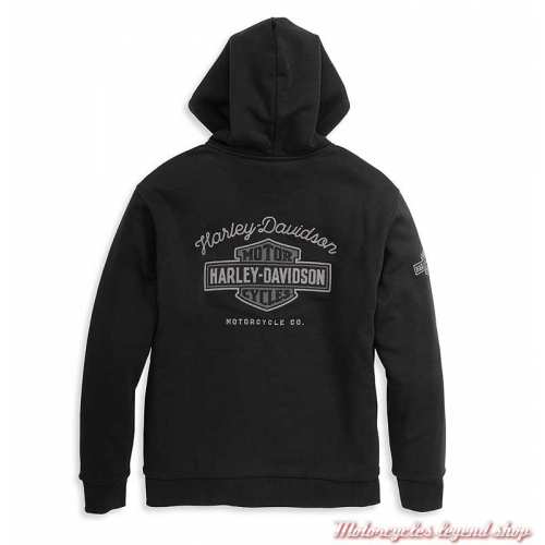 Sweatshirt Chainstitch Harley-Davidson homme, noir, zippé, capuche, dos, 96134-22VM