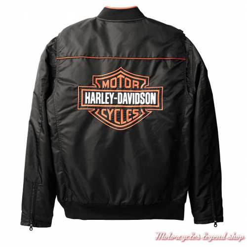 Blouson bomber textile Timeless Bar &amp; Shield Harley-Davidson homme nylon, noir, orange, dos, 98401-22VM