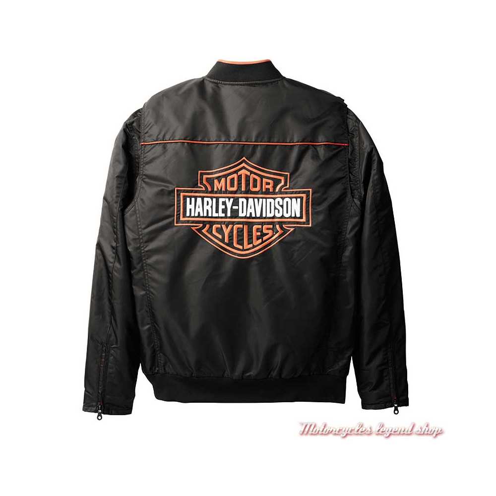 Blouson bomber textile Timeless Bar & Shield Harley-Davidson homme nylon, noir, orange, dos, 98401-22VM