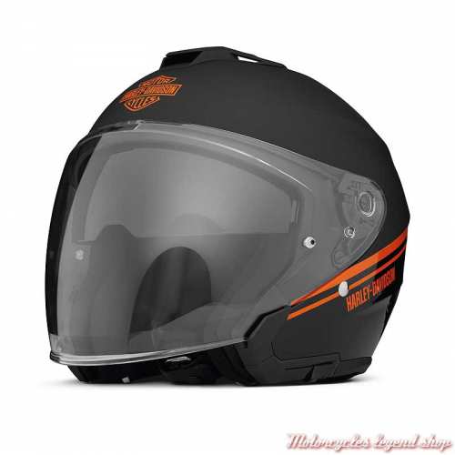 Casque jet Maywood 2 noir mat et brillant Harley-Davidson polycarbonate, système ventilation, HJC, écran incolore, 98158-22EX 