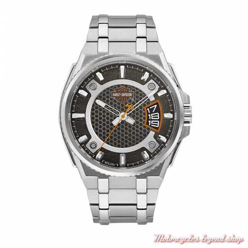 Montre metal Harley-Davidson homme, bracelet acier, 76B180