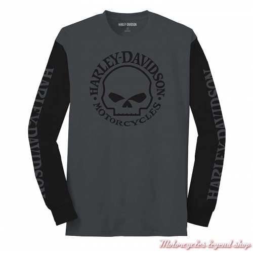 T-shirt Willie G Skull Harley-Davidson homme, noir, gris, manches longues, coton, 99066-22VM