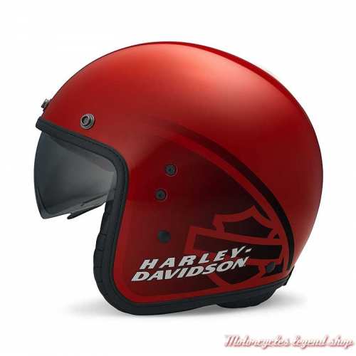 Casque Jet Metropolitan 3/4 Harley-Davidson, rouge brillant, écran solaire, profil, 97203-22EX