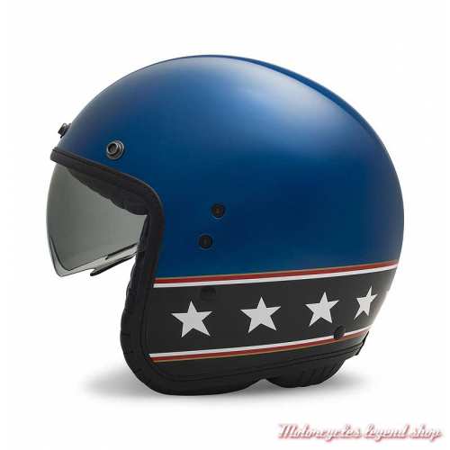 Casque Jet Supernova One 3/4 Harley-Davidson, bleu brillant, écran solaire, côté, 97209-22EX