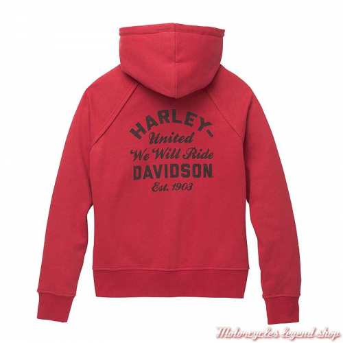 Sweatshirt Metropolitan Harley-Davidson femme, rouge chiné, zippé, à capuche, coton, polyester, dos, 96421-22VW