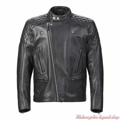 Blouson cuir Braddan fermeture asysmétrique Triumph homme, noir, matelassé, MLES22100