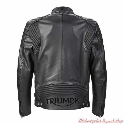 Blouson cuir Braddan fermeture asysmétrique Triumph homme, noir, matelassé, dos, MLES22100