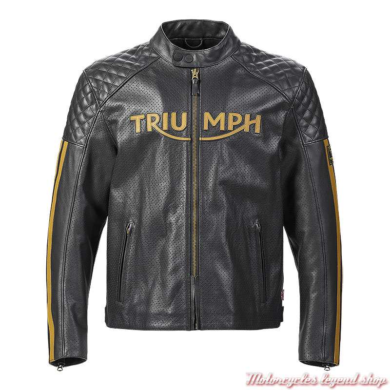 Blouson cuir Braddan Air Race Triumph homme, noir, perforé, airflow, MLES22106