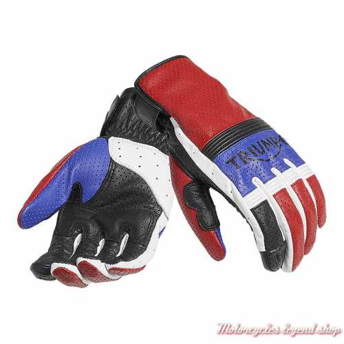 Gants cuir Cali Retro Triumph, perforé, rouge, bleu, noir, blanc, MGVS2211-103