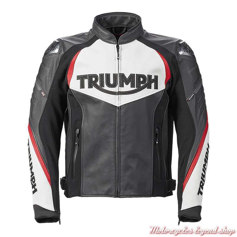 Blouson cuir Triple Sport Triumph homme, noir, blanc, rouge, MLES2202