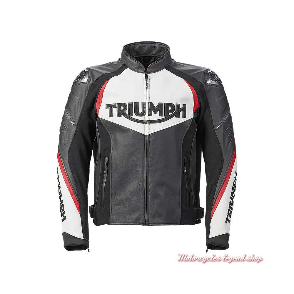 Blouson cuir Triple Sport Triumph homme, noir, blanc, rouge, MLES2202