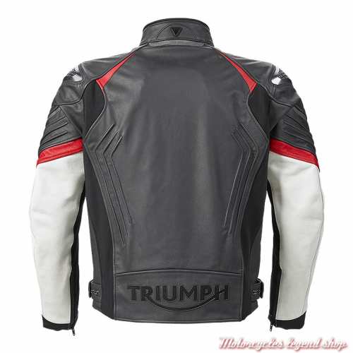 Blouson cuir Triple Sport Triumph homme, noir, blanc, rouge, dos, MLES2202