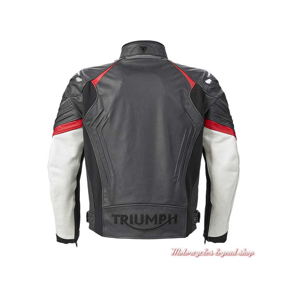 Blouson cuir Triple Sport Triumph homme, noir, blanc, rouge, dos, MLES2202