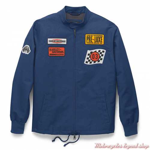 Veste Retro Racing homme Harley-Davidson, bleu, patchs, zippée, coton, 97429-22VM