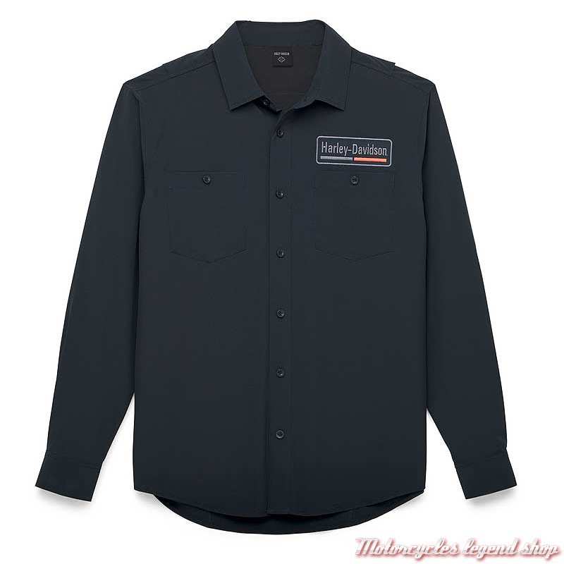 Chemise Bar Vent homme Harley-Davidson, noir, polyester, manches longues, 96375-22VM