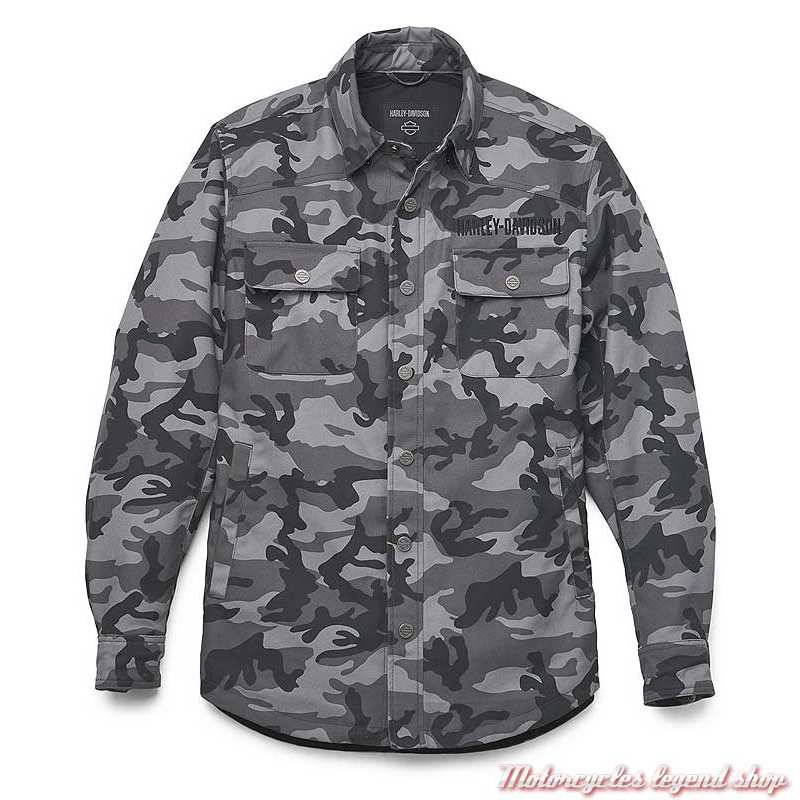 Chemise Riding Grey Camouflage homme Harley-Davidson, résistant abrasion, homologué CE, 97152-22EM