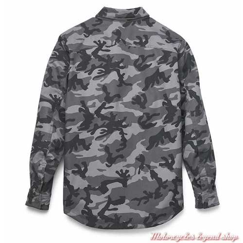 Chemise Riding Grey Camouflage homme Harley-Davidson, résistant abrasion, homologué CE, dos, 97152-22EM