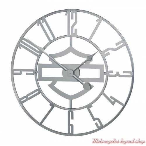 Horloge Silhouette Bar & Shield Harley-Davidson, metal chromé, ajourée, HDX-99214