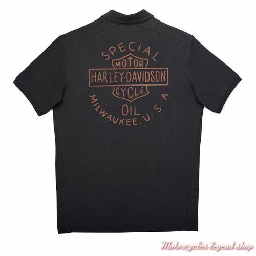 Polo Special Oil homme Harley-Davidson, noir, manches courtes, coton polyester, dos, 96330-22VM 