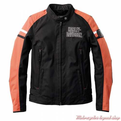 Blouson textile Hazard waterproof Harley-Davidson femme, noir et orange, polyester, 600 denier, 98183-22EW